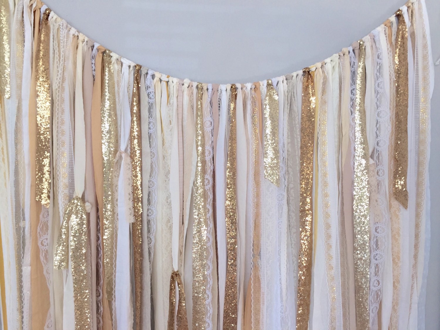 Shades of Gold Sequin Lace Ribbon Sparkle Wedding Backdrop 
