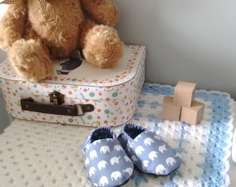 Soft fabric elephant baby shoes - slip on baby shoes - baby slippers - new baby gift - baby shower gift