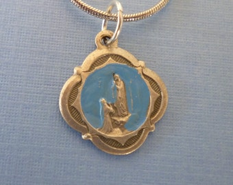 Blue Enamel Our Lady of Lourdes Religious Medal - Mary Necklace - Blue Enamel - Pendant Necklace - Religious Jewelry - Catholic Gifts