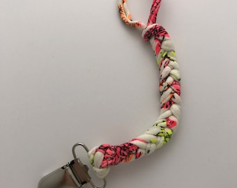 Braided Cotton Pacifier Clip Neon Floral // Braided Pacifier Clip // Paci Clip // Binky Clip // Baby Shower Gift // Newborn Gift