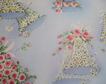 Vintage Hallmark Gift Wrap-Wrapping Paper-Bride-Wedding-Roses-Shower-Pastels-Retro-Mid Century-Full Sheet-Wrapping Paper