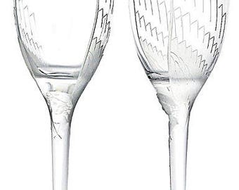 Lalique Paris - Angel Champagne Flutes,Vintage Pair of glasses -Signed