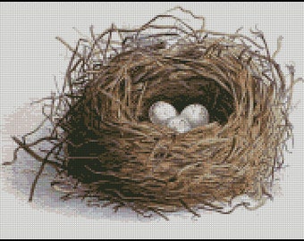 VINTAGE, Bird nest WITH EGGS cross stitch pattern No.202