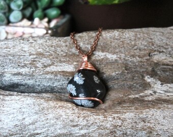 Snowflake Obsidian Necklace - Black Stone Jewelry - Bohemian Wedding Jewelry - Gypsy Bridesmaid Necklace - Boho Jewelry - Wiccan Necklace