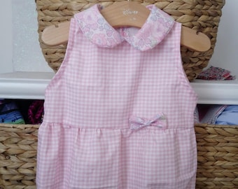 romper 3 6 12 18 24 month cotton white collar girl gingham Peter Pan round liberty betsy blotter