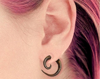 Fake Gauges - Small Wood Spirals, Hoops, Tribal Earrings - Fake Gauge Earrings, Tribal Jewelry, Organic, Handmade, Cheaters, Split - W11