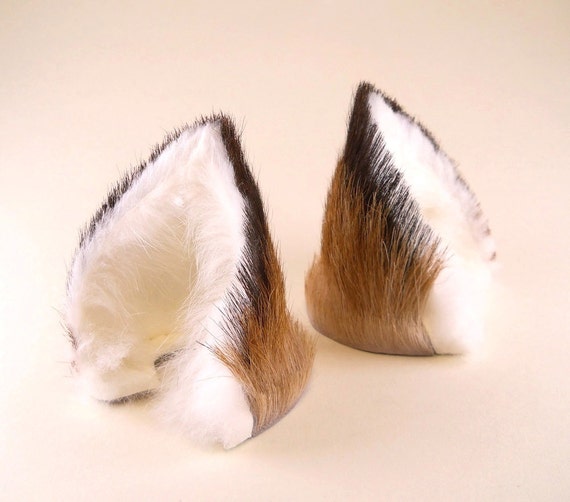 Small Fox Brown White Black Long Fur Ear Rims Leather Fox Ears