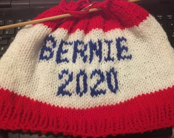 Bernie 2020 knitted beanie hat. Bernie Sanders. Feel the Bern. Protest march. Slouchy