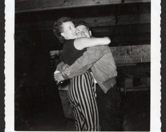 Vintage Snapshot Photo Happy Woman Giving Her Guy an Enthusiastic Hug 1950's, Original Found Photo, Vernacular Photography