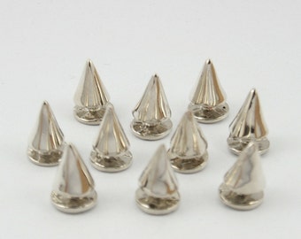 10 pcs. Zinc Silver Tone Cone Studs Leather Craft Decorations Findings 7 mm. DN7
