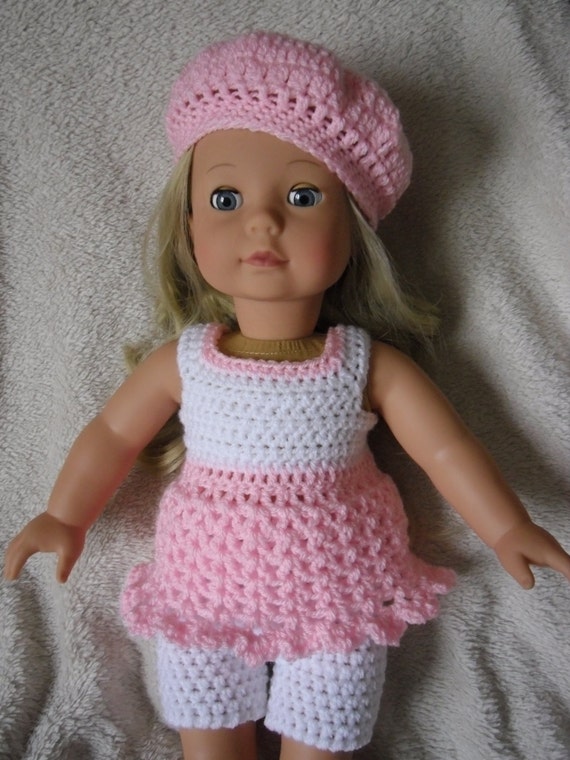 Crochet pattern for dress shorts and hat for 18 inch doll