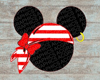 Pirate Minnie with Bow and Bandana SVG, DXF, JPEG, and Studio Downloads