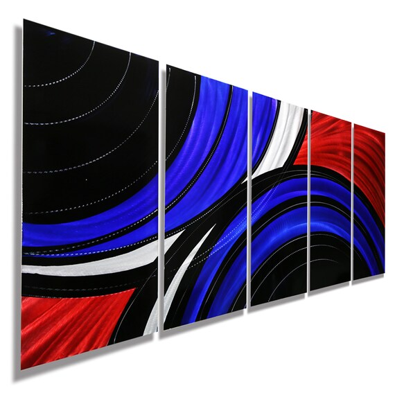 Multi Panel Metal Wall Art in Red Blue & Black Modern Metal