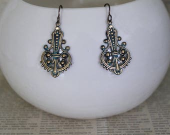 Ornate Earrings, Patina Jewelry, Vintaj Jewelry, Bohemian Jewelry, Vintage Jewelry, Boho Jewelry, Teardrop Earrings, Brass Earrings, Gypsy