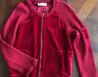 Vintage velour and wool Sonia Rykiel zip-up cardigan sweater/jacket