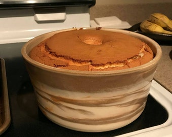 Bunt pan. Pound Cake pan. Beautiful, handmade, functional. Available in brown or green. Unique hand-turned pottery. Made to order. 3 weeks.