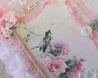 Nature Travel Journal, Bird Notebook, Mixed Media Collage Book, Bird Fabric Journal