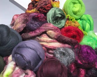 Fiber Art Kit, Needle Nuno Wet Felting, Spinning, Saori weaving, knit crochet Surprise kit, add in texture fibers locks blending board fiber
