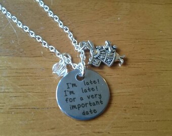 I'm late! I'm late for a very important date silver expandable bracelet/necklace/key ring options