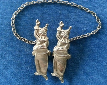 Vintage Sterling Clown Bib Clips, Sterling Clown Sweater Clips