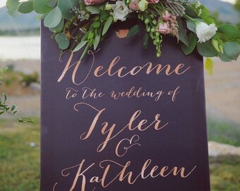 Welcome Wedding Sign, Reception Wedding Sign, Rose Gold Wedding Sign, Navy wedding sign, Large Wedding Sign - The Kathleen