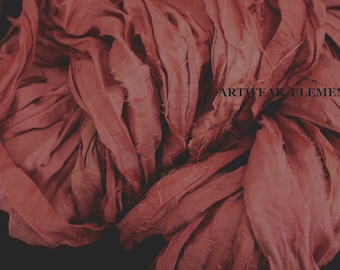 Sari Silk, Dark Coral Mix, Per Yard, Recycled Sari Silk, Fair Trade, Textile, Ribbon, Yarn, Pink Ribbon, Sari, ArtWear Elements, 201b