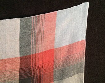 Vintage 1940s-1950s Rayon Gray & Red Plaid Square Scarf Offered