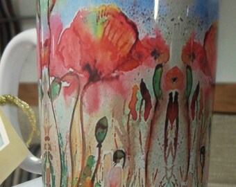 Hare Mug Poppies Mug Bunnies and Poppies Morena Artina Design Wildlife Nature
