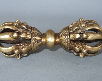 Large Tibetan Brass Dorje Vajra Thounderbolt, Buddhist Lama Tantric Ceremonial Object, Traditional Buddhist Art, FREE SHIPPING