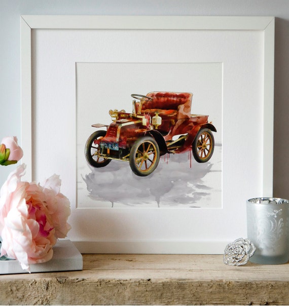 Items similar to Oldtimer Classic cars Watercolor Wall art Digital art ...