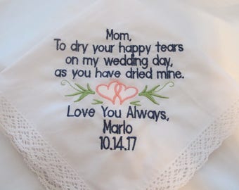 Embroidered Wedding Handkerchief for Mother of the Bride