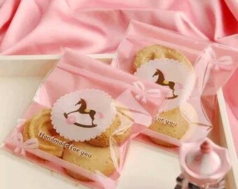 JParadise - 50/100 Pcs Pony Flower Lace Self Adhesive Plastic Cookie Bag Candy Bag Pastry Bag Gift Bag