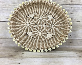 Vintage Woven Cowrie Shell Basket - Boho Bohemian Jungalow Home Decor - Wall Basket Art Collection