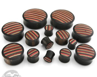 Black & Red Wood Skateboard Plugs (00G - 38mm) - New!