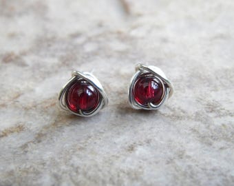 Tiny Garnet Stud Earrings, Tiny Stud Earrings, January Birthstone Studs, Garnet Earrings, Garnet Jewelry, Minimalist Jewelry, Gifts,