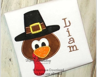 Pilgrim Turkey Face - Boy Turkey Applique Design - Instant EMAIL With Download - 3 sizes - for Embroidery Machines