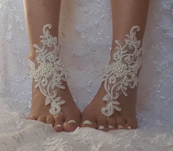 White or ivory Beach wedding barefoot sandals Ivory Barefoot, gift idea, bridal barefoot sandals