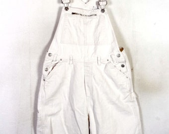 vtg 80s 90s No Excuses ladies White Denim Jean Overalls Shorts grunge hip hop L