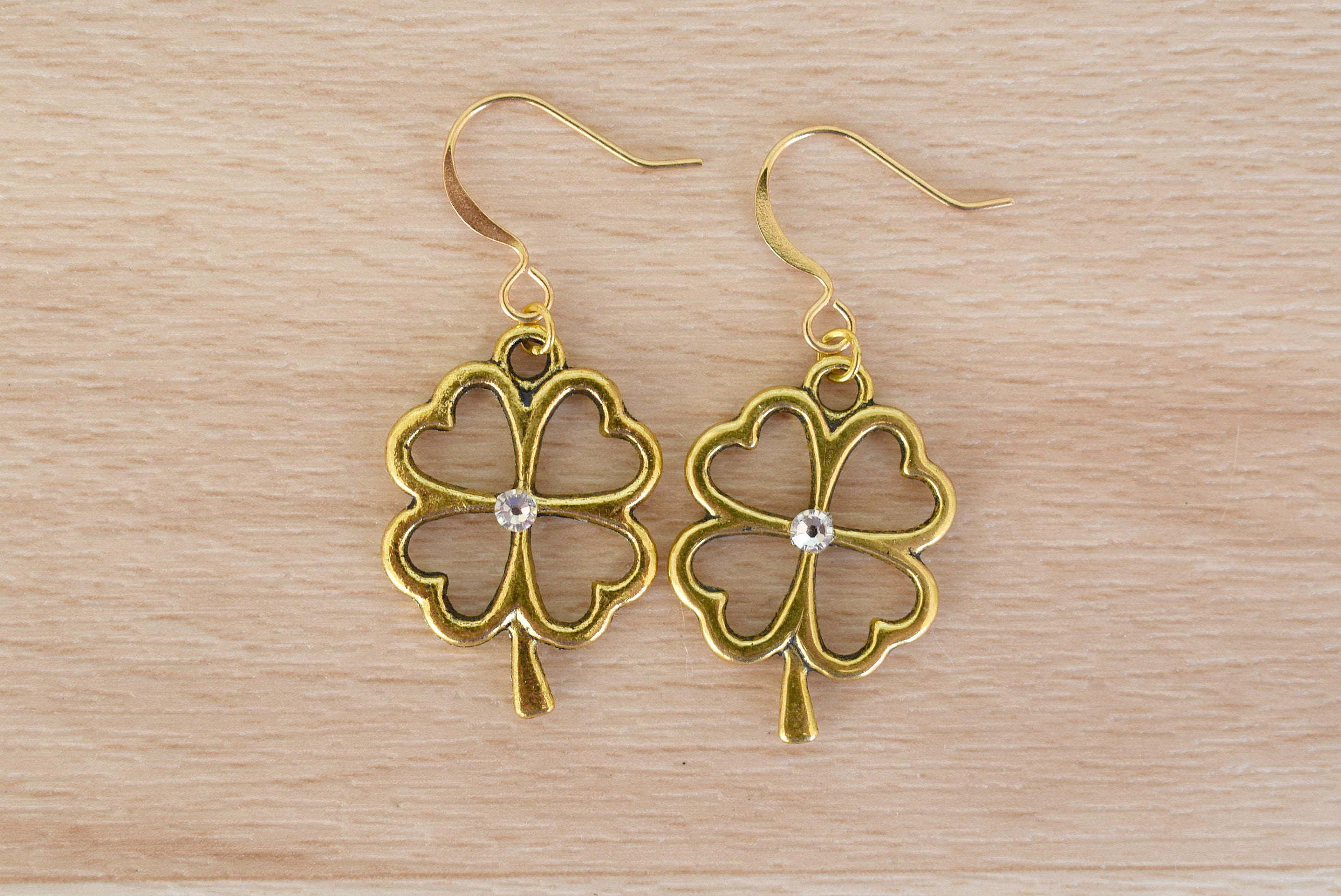 Gold Clover Earrings Good Luck Jewelry Irish Earrings