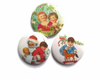 3 badges 37 mm Christmas decor, shabby Christmas badges, advent calendar surprise