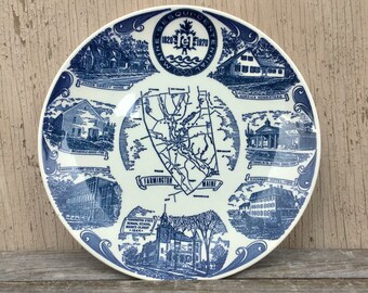 Farmington, Maine Sesquicentennial Plate, Blue Transferware, 1970 Souvenir