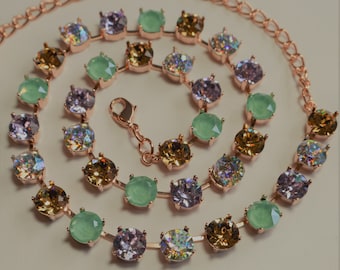 Mint Green and Purple Swarovski Crystal Necklace
