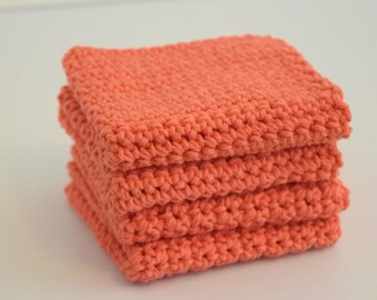 Handmade Crochet Peach Wash/Dish Cloths (set of 4)