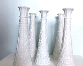 Milk Glass Vases Set of Five. Five Vintage Milk Glass Collection.