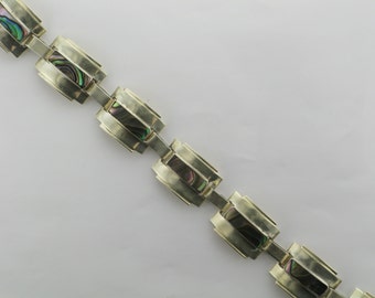 Sterling Silver Abalone Bracelet; Sterling Silver Bracelet Marked Mexico CL; Sterling Silver Bracelet; Abalone Link Bracelet; Bracelet