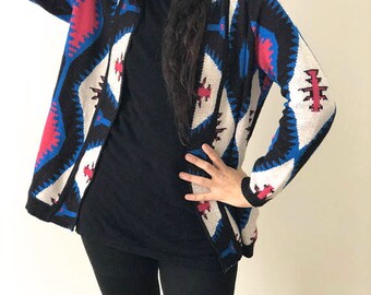 Boho Cardigan, Bohemian Cardigan, Tribal Cardigan, Hippie Cardigan, 80s Sweater