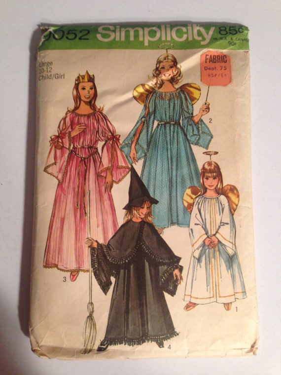 Child's and Girls' Angel, Fairy, Witch and Princess Costumes Simplicity Vintage Sewing Pattern 9052 70s Size 10-12