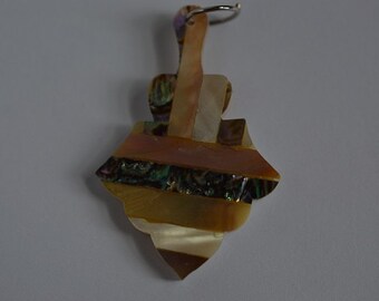 Vintage Mother of Pearl and Abalone Shell Intarsia Pendant (1060364)