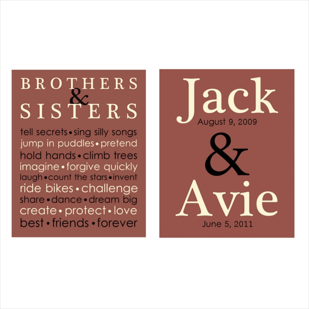 Personalized SIBLING Brother Sister name print set Baby Art
