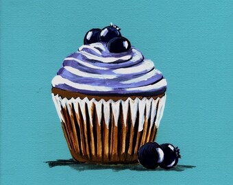 Blueberry Dream Cupcake Painting Print